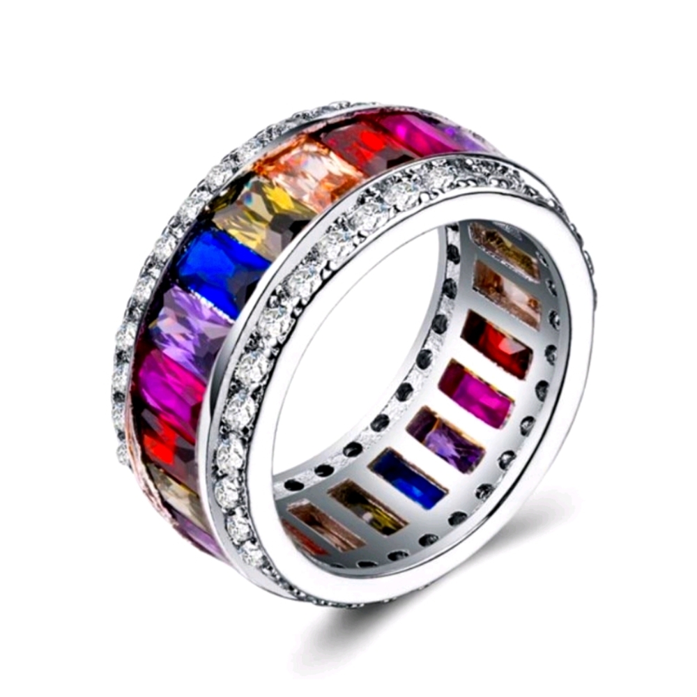 Vintage Band with Colorful Cubic ZIRCON Invisible